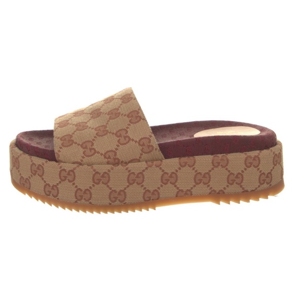 GUCCI Women's Angelina Platform Slide Sandals GG Canvas Size 8 - Picture 2 of 5